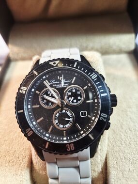 Lucien Piccard Black Dial Chronograph Watch with Grey Stainles Still Band